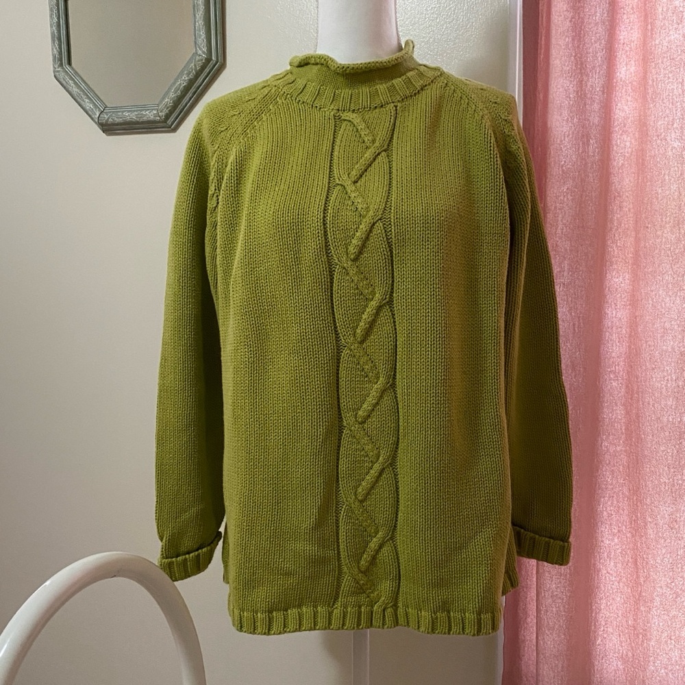 St. John's Bay Green Cable Knit Turtleneck Sweater